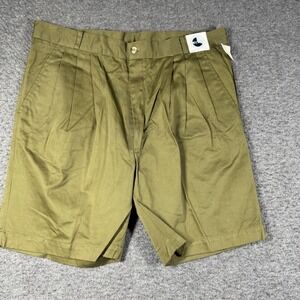 Vintage NWT Triple Pleated Twill Shorts Mens 36 Olive Green Preppy 8" Inseam